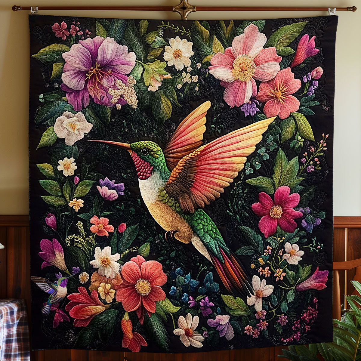 Flower Garden Hummingbird WY0611033CL Quilt