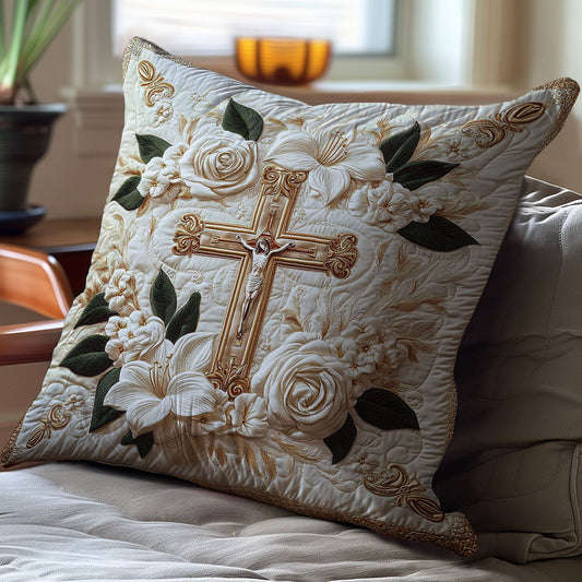White Flower And Cross WY25010713CL Quilt Pillow Case