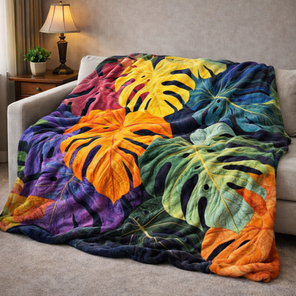 Colorful Monstera QA2301007CL Faux Fur Throw Blanket