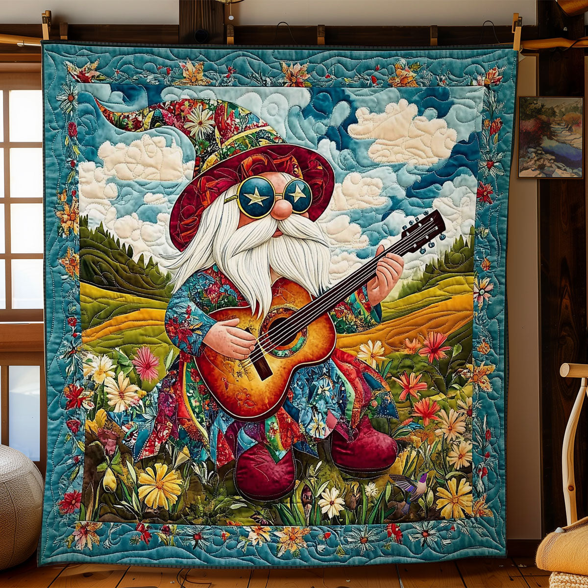 Hippie Gnome Playing Guitar WY1612017CL Quilt
