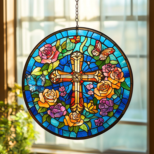 Faith Flowers XR0410009CL Stained Glass Suncatcher