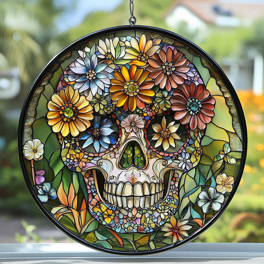 Skull WU0910031CL Stained Glass Suncatcher