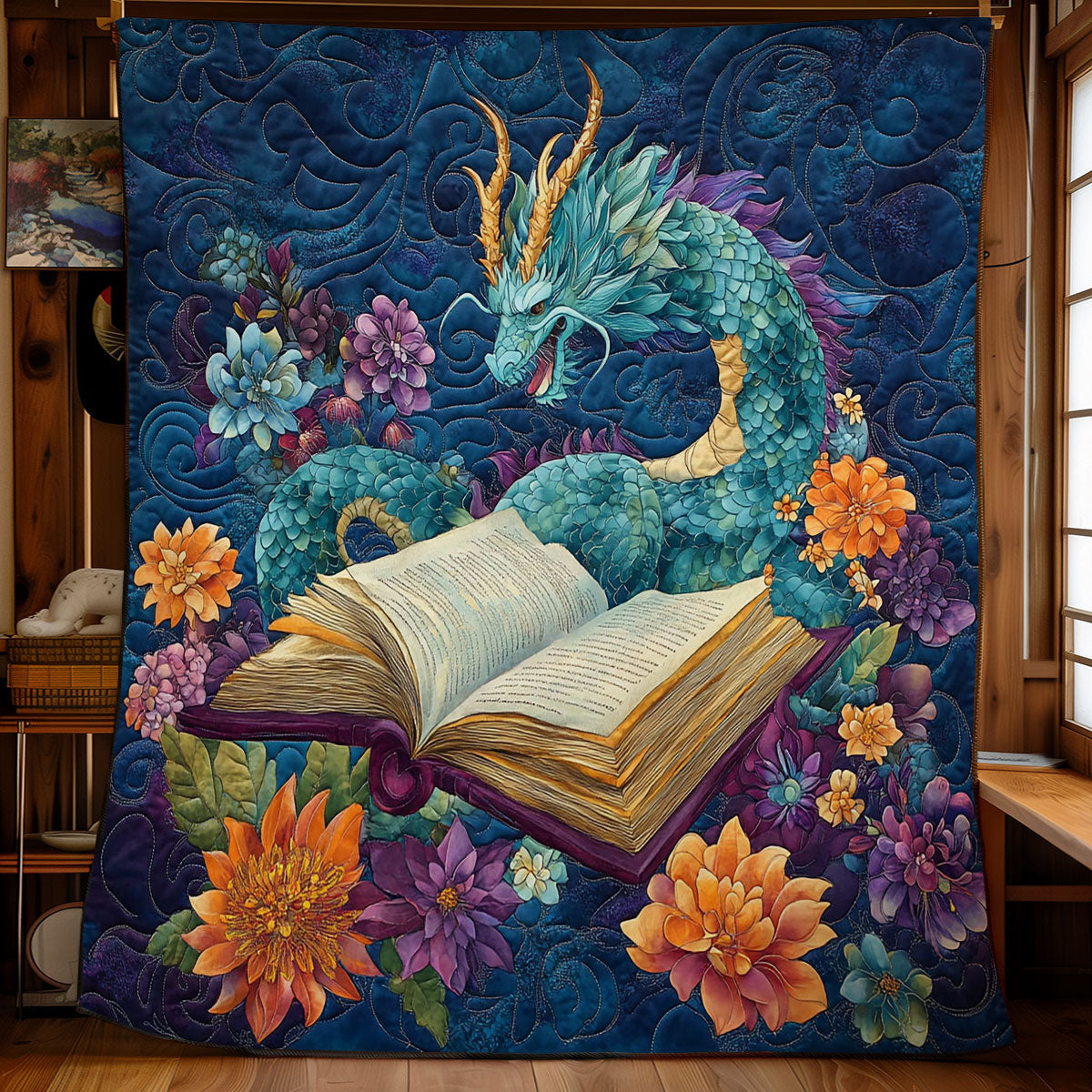 Teal Dragon Read Book WY0901055CL Quilt
