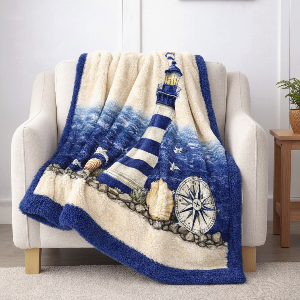 Stormy Waves Lighthouse WN1301001CL Faux Fur Throw Blanket