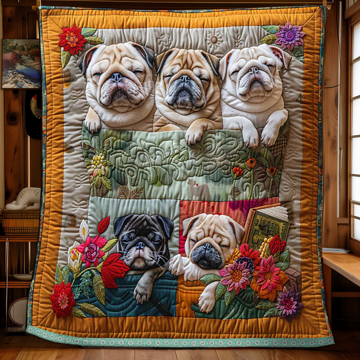 Flower Bucket Pug WP1009024CL Quilt