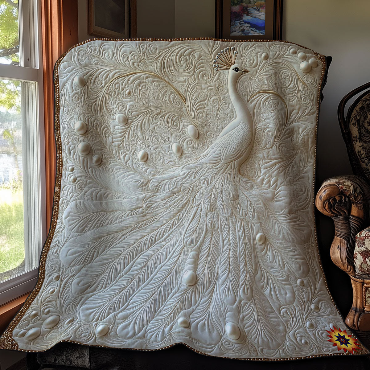 Elegant White Peacock WY1112004CL Quilt