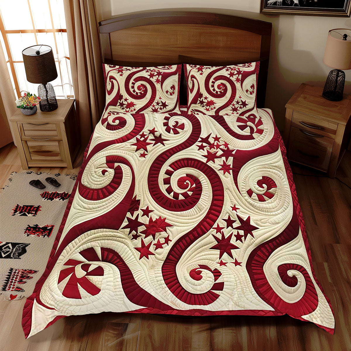 Swirly Red Star WJ2009032CL Duvet Cover Set