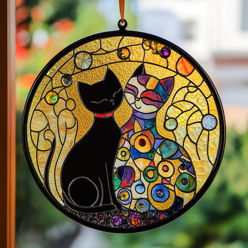 Kissing Cat WU1110004CL Stained Glass Suncatcher