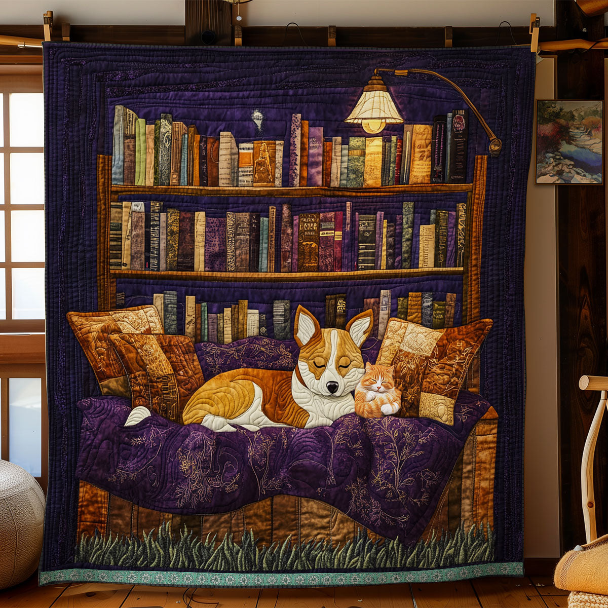 Corgi Book Nook Nap WN0310032CL Quilt