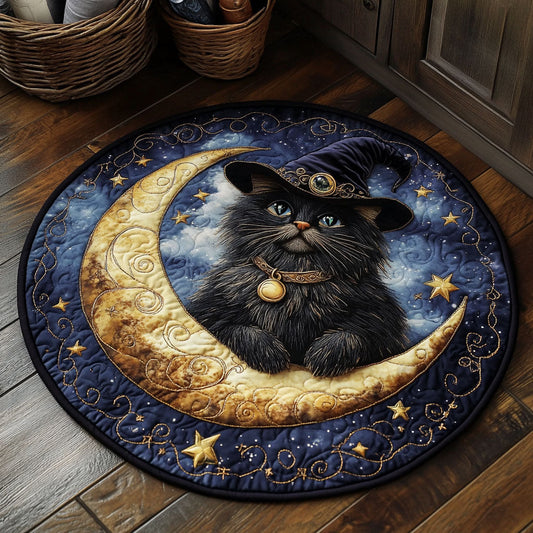 Moonlit Witchy Cat CW2407048CL Quilted Round Mat