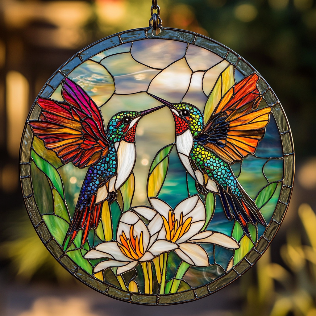 Flying Hummingbirds XR0410020CL Stained Glass Suncatcher