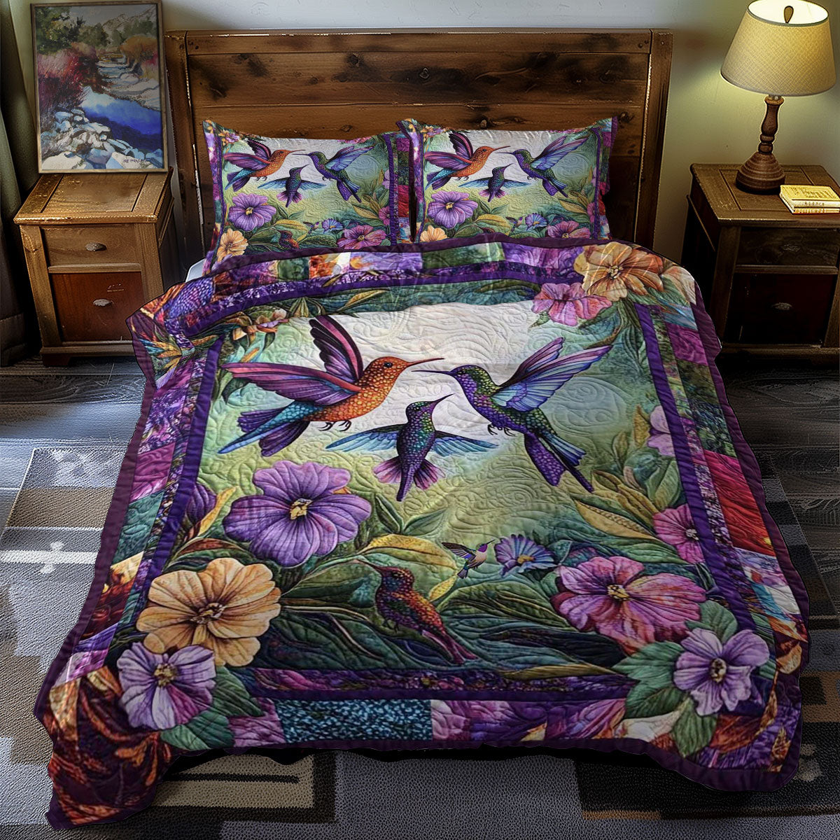 Hummingbird Purple Blossom WN0710085CL Duvet Cover Set