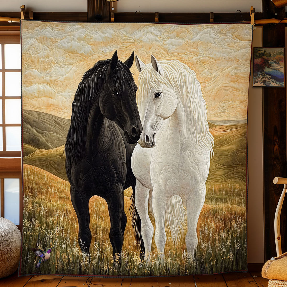 Sunset Couple Horse WY2311040CL Quilt