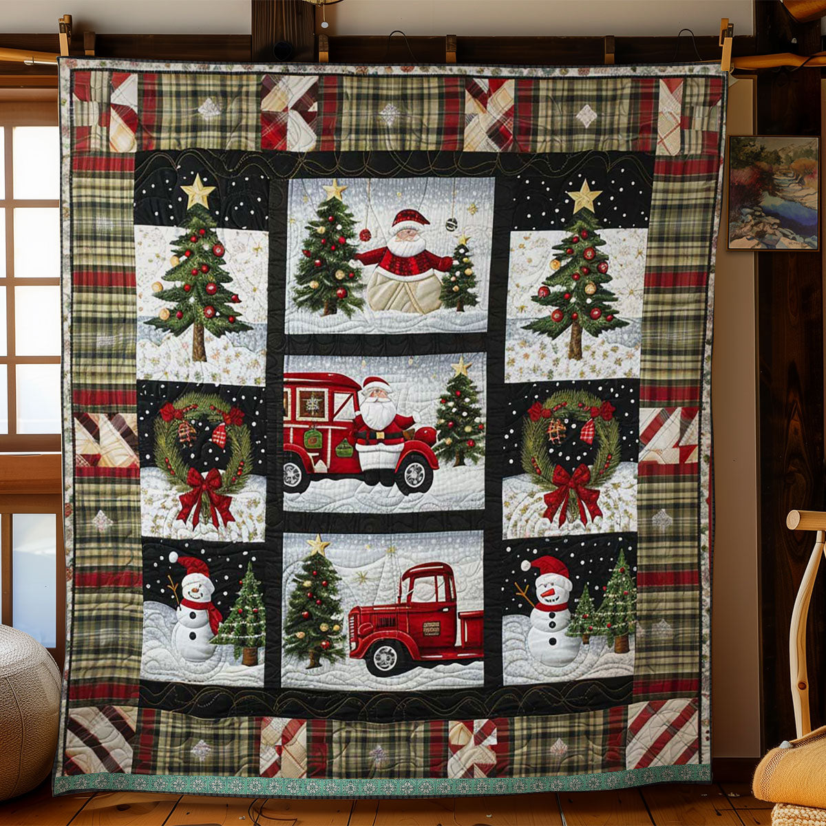 Santa’s Red Truck And Snowman WN1109044CL Quilt