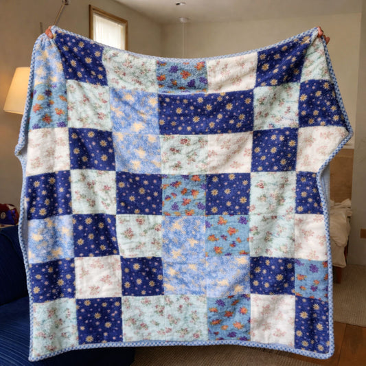 Blue Patchwork CP1701001CL Faux Fur Throw Blanket