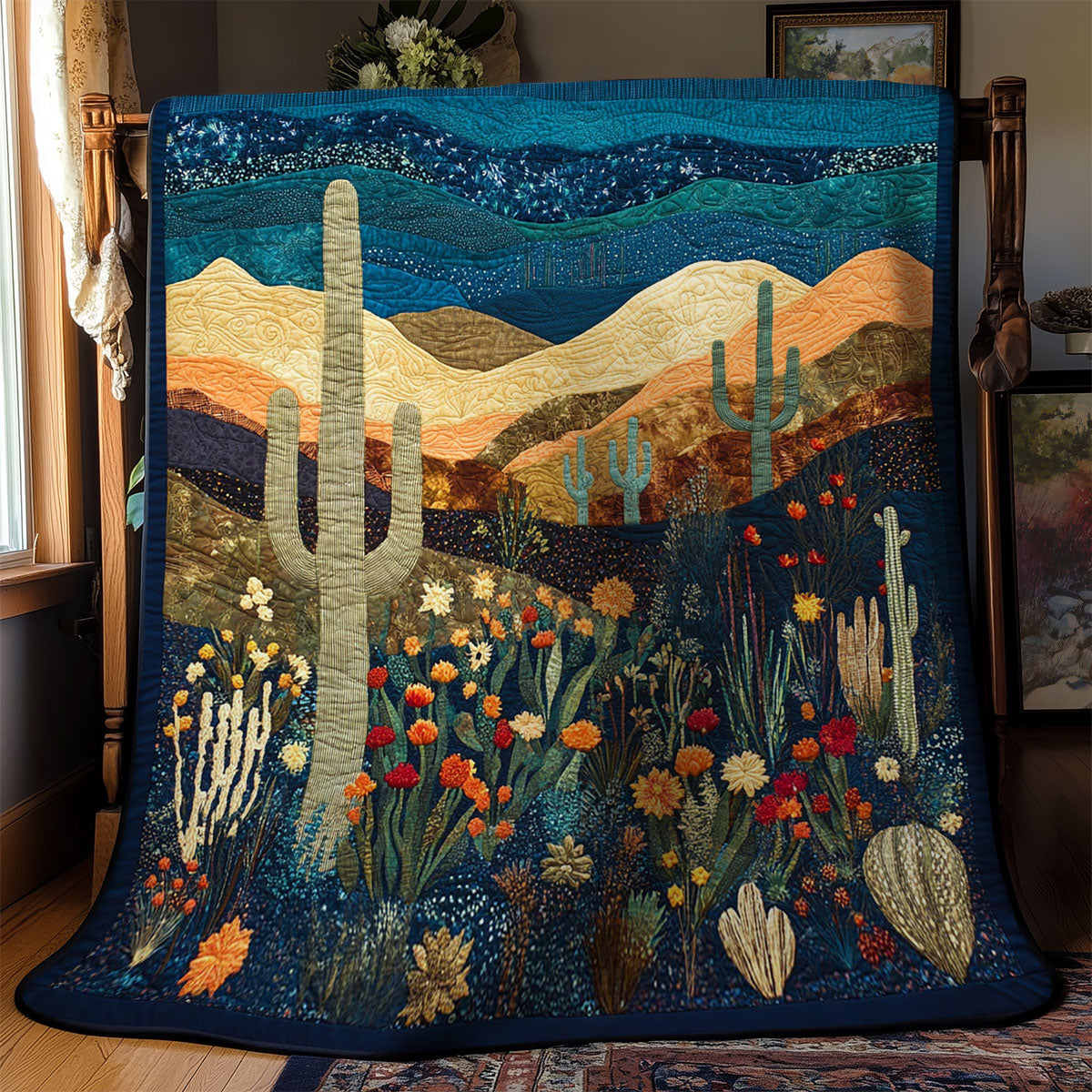 Midnight Cactus Flower Desert WY1502067CL Quilt
