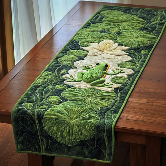 Whimsical Frog Peacful CP2904015CL Quilted Table Runner