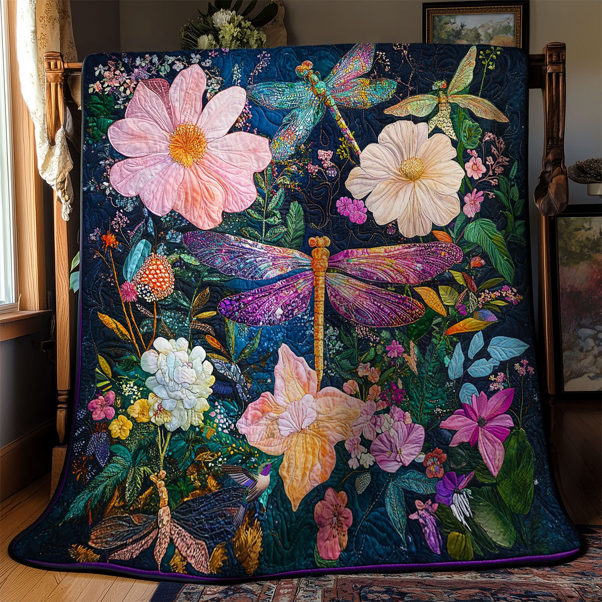 Flower Dragonfly Garden WY1811036CL Quilt