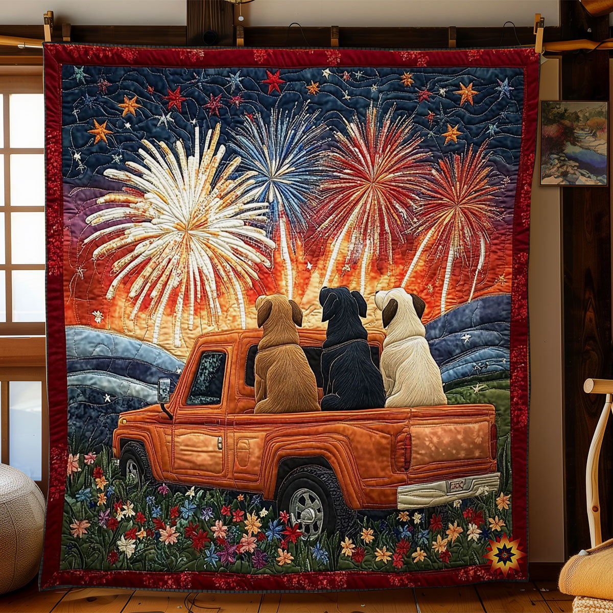 Firework Dog Family WY1312011CL Quilt