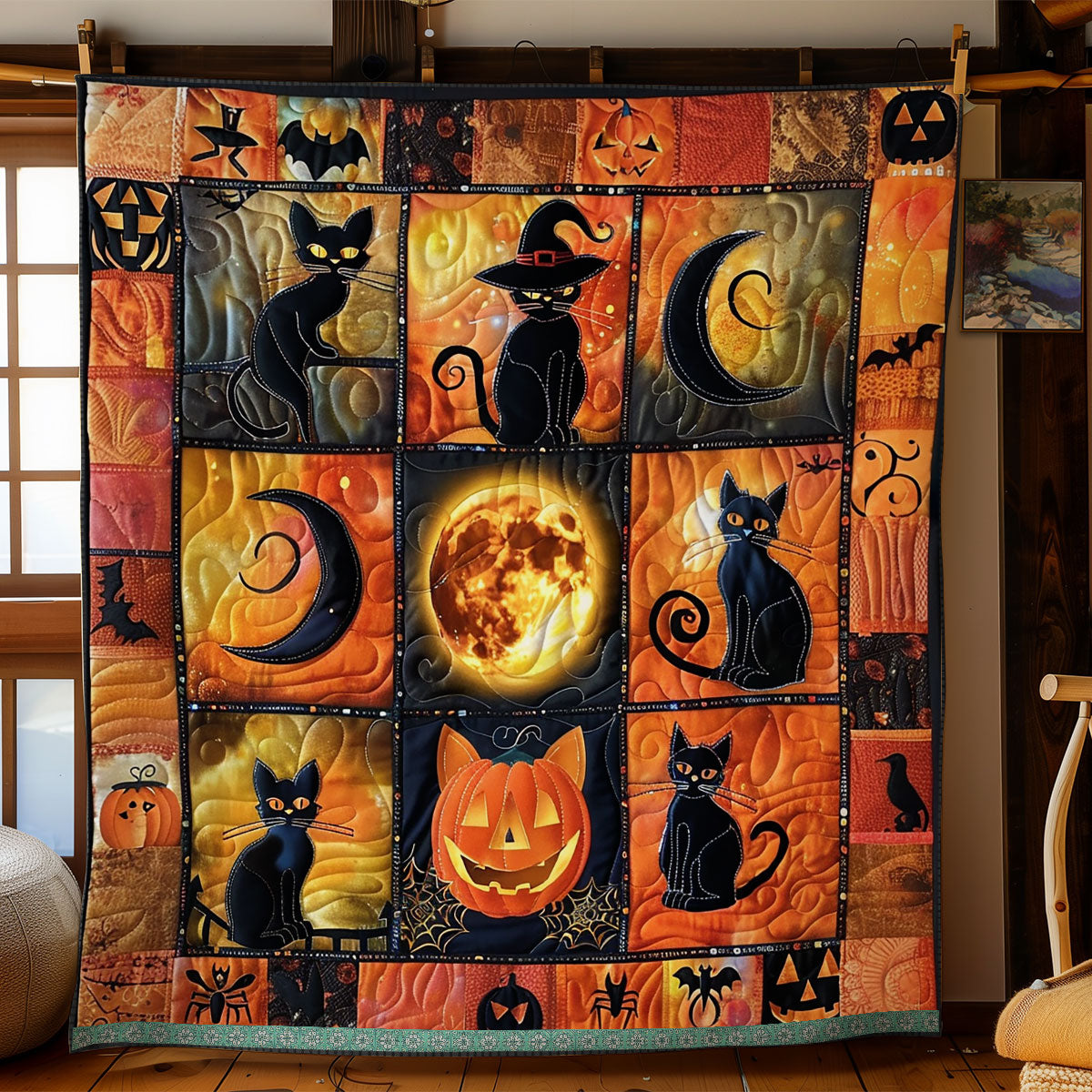 Cat And Pumpkin Halloween WN1309058CL Quilt