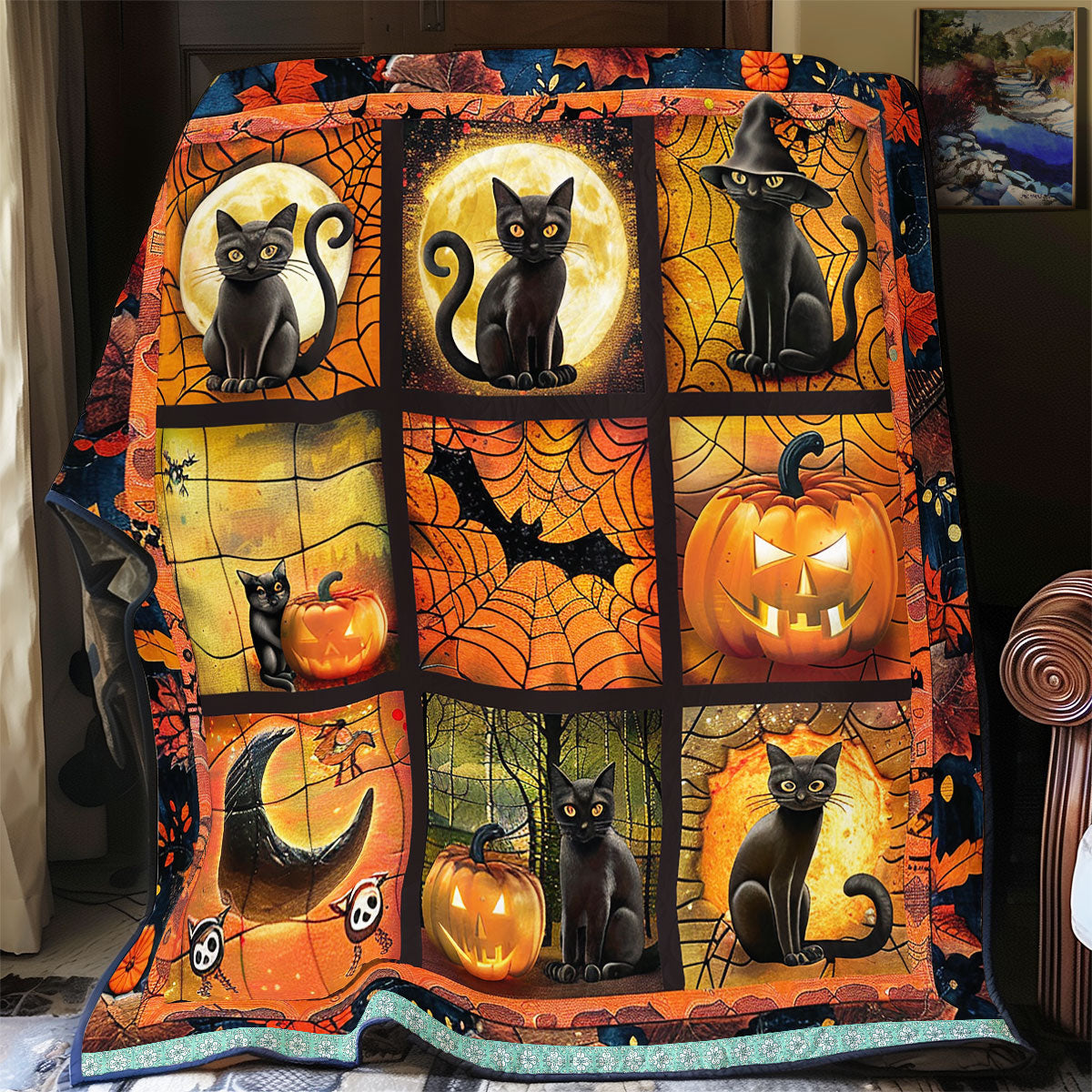 Pumpkins And Cats Halloween WN1309061CL Quilt