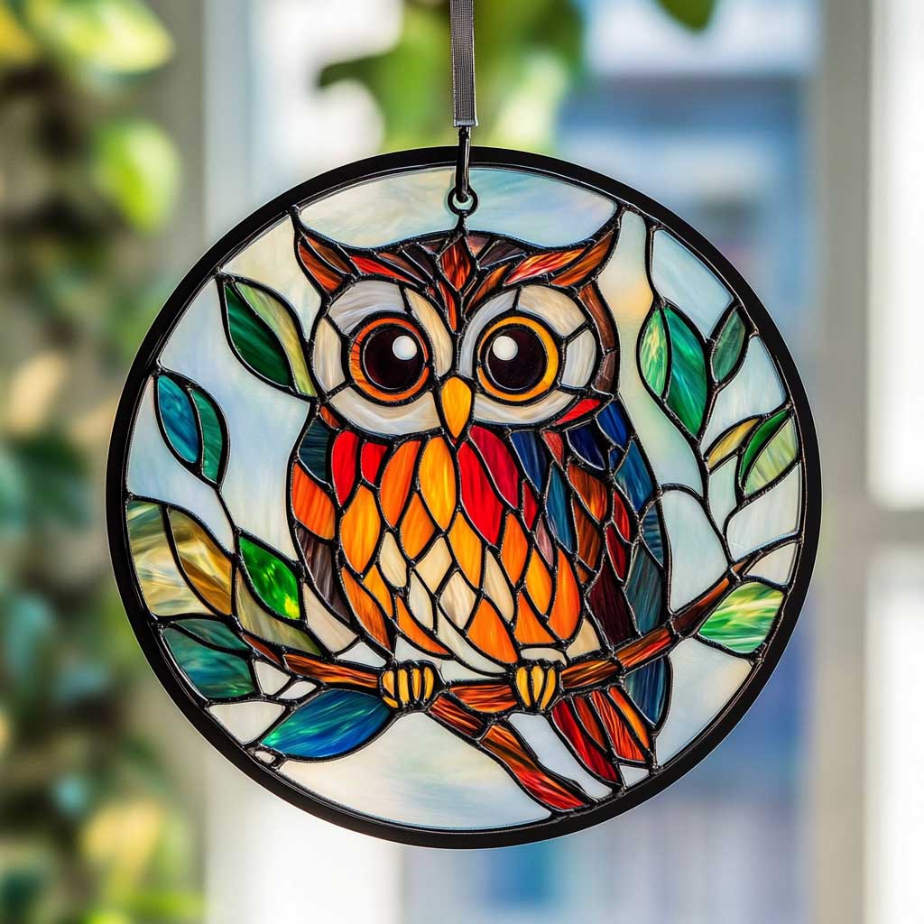 Owl WJ0710043CL Stained Glass Suncatcher