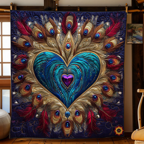 Royal Peacock Feather Heart WY1012048CL Quilt