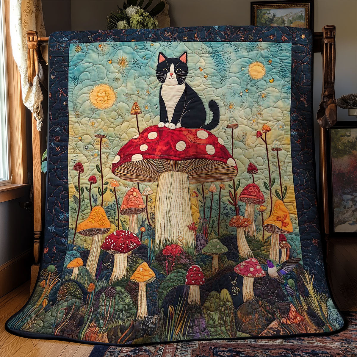 Tuxedo Cat's Magical Mushroom WN2011123CL Quilt