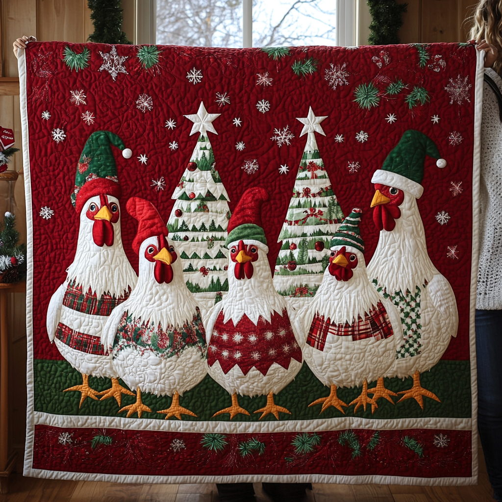 White Roosters In Christmas XR2709008CL Quilt