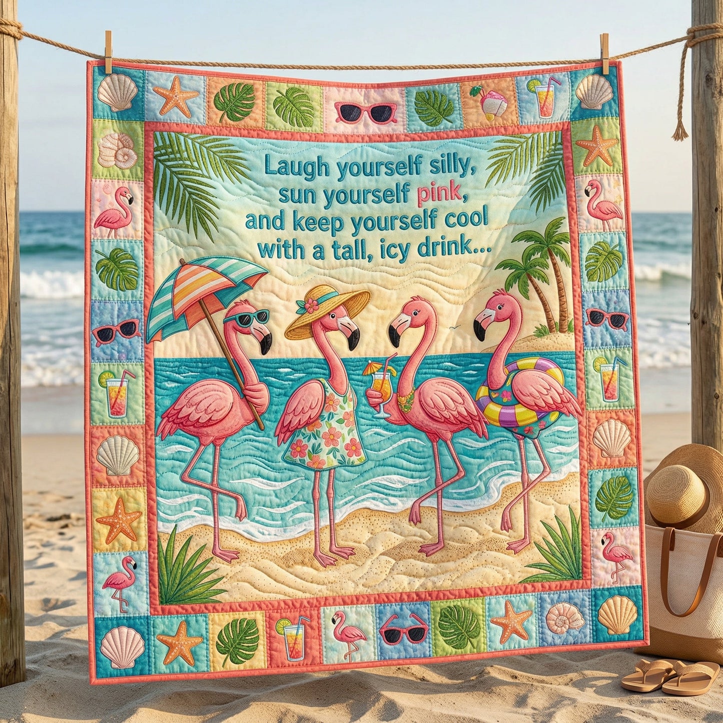Tropical Flamingo Fun XR0604011CL Quilt