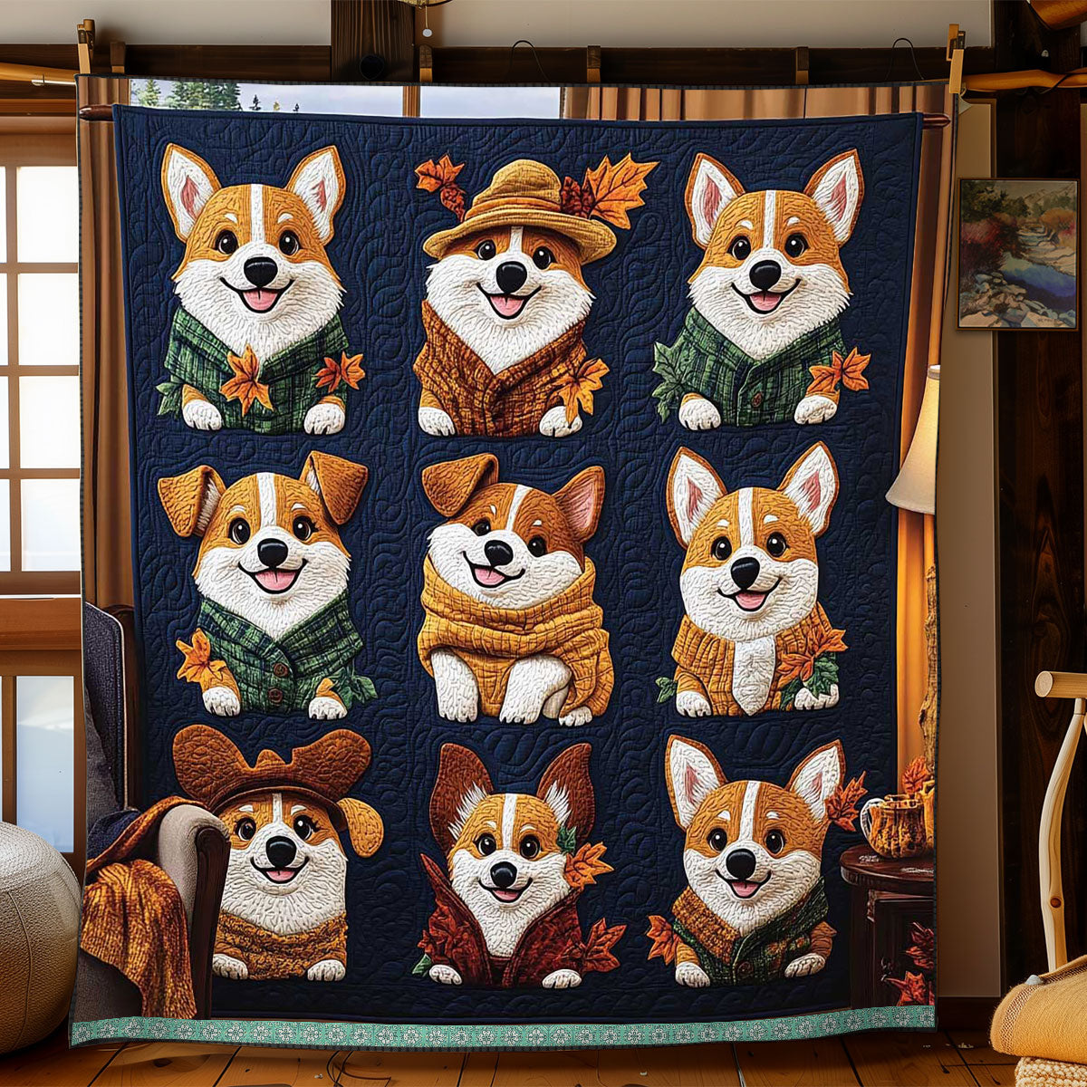 Adorable Autumn Corgi WP1910001CL Quilt