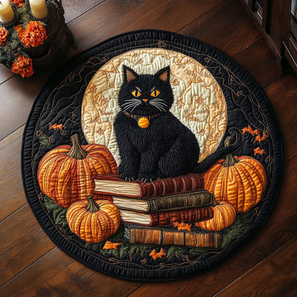 Mystic Pumpkin Cat CW2107027CL Quilted Round Mat