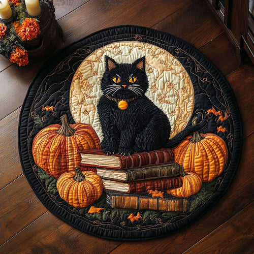 Mystic Pumpkin Cat CW2107027CL Quilted Round Mat