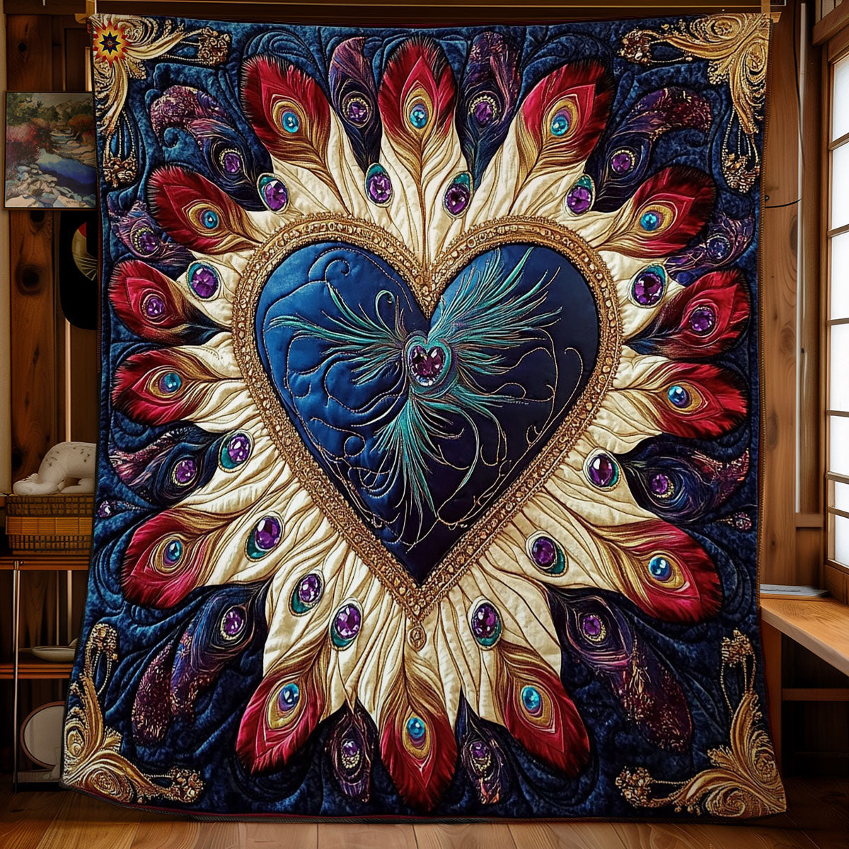 Peacock Feather Heart WY0912015CL Quilt