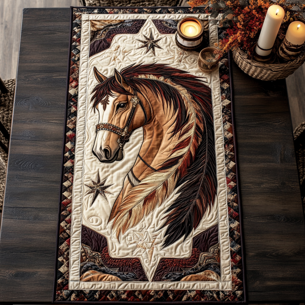 Native Horse WY0901137CL Quilted Table Runner