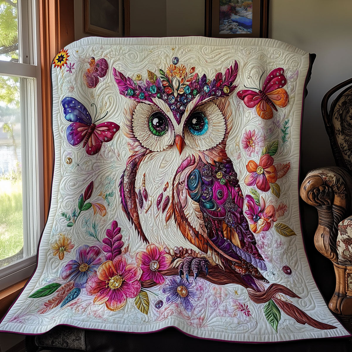 Flower Owl WY0912006CL Quilt