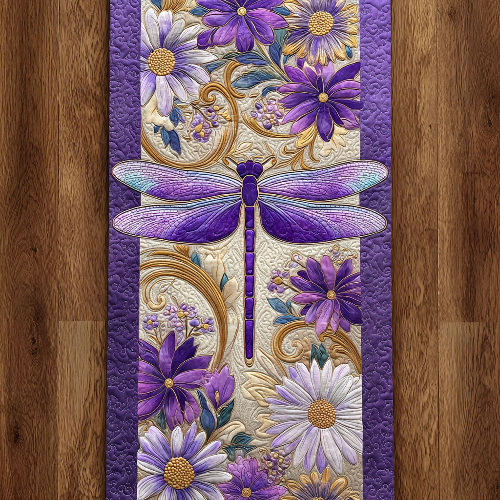Floral Dragonfly CW1107005CL Quilted Table Runner