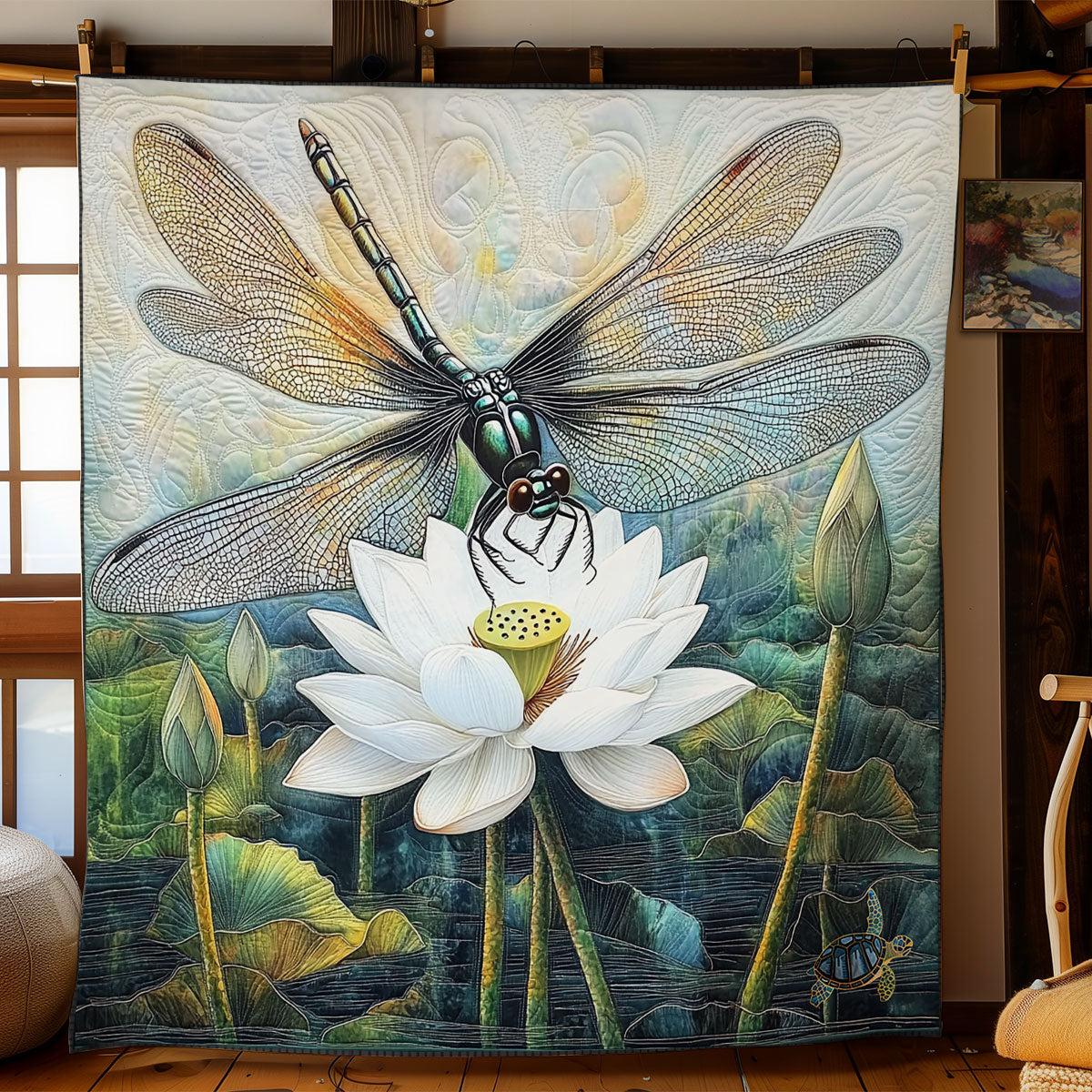 White Lotus And Dragonfly WY1911088CL Quilt