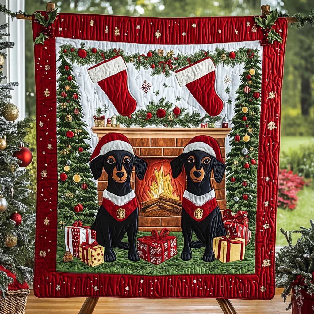 Dachshund's Festive Hearth WN3009056CL Quilt