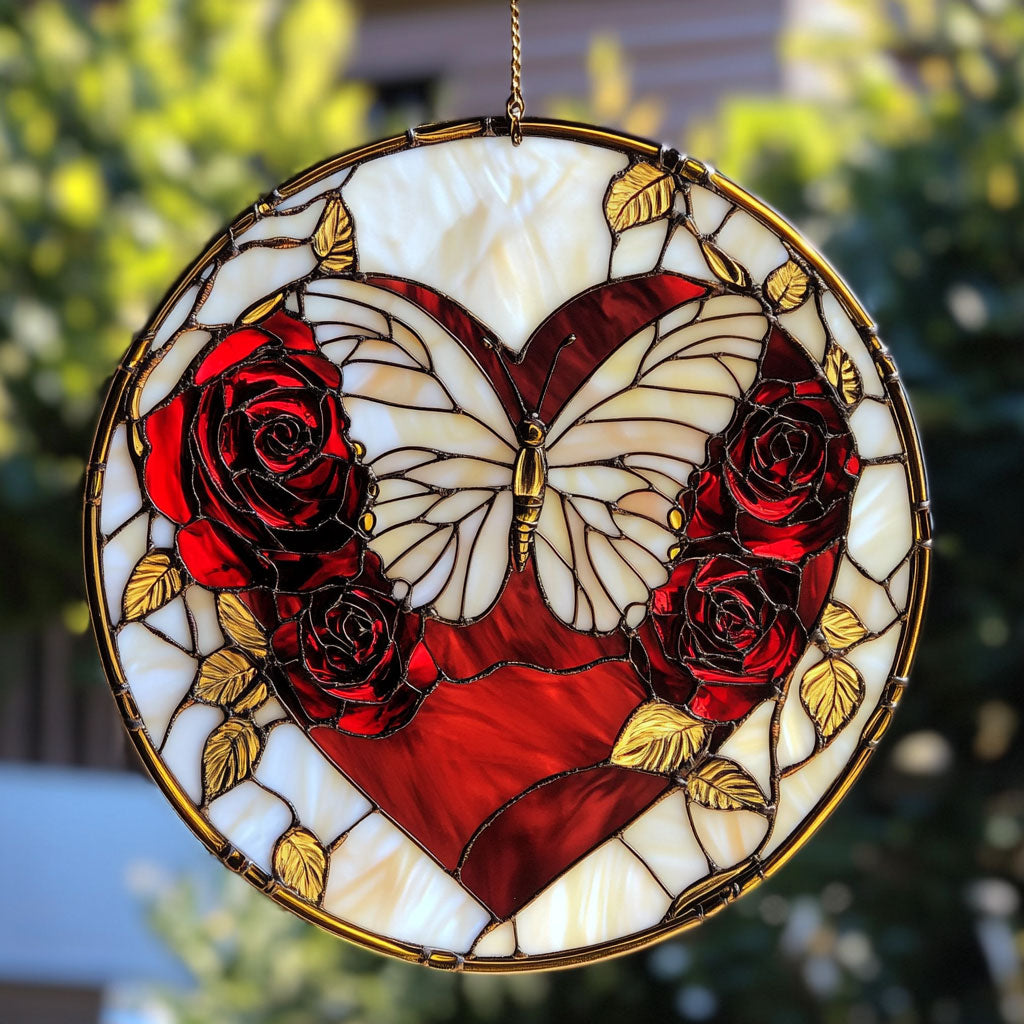 Heart Rose Butterfly WY2202157CL Suncatcher