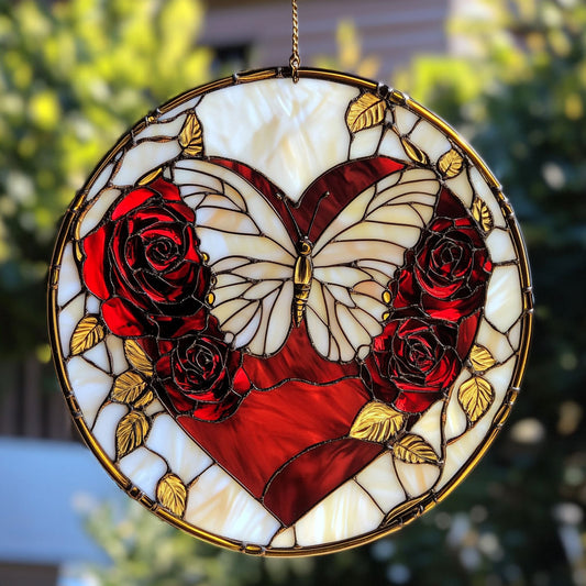 Heart Rose Butterfly WY2202157CL Suncatcher