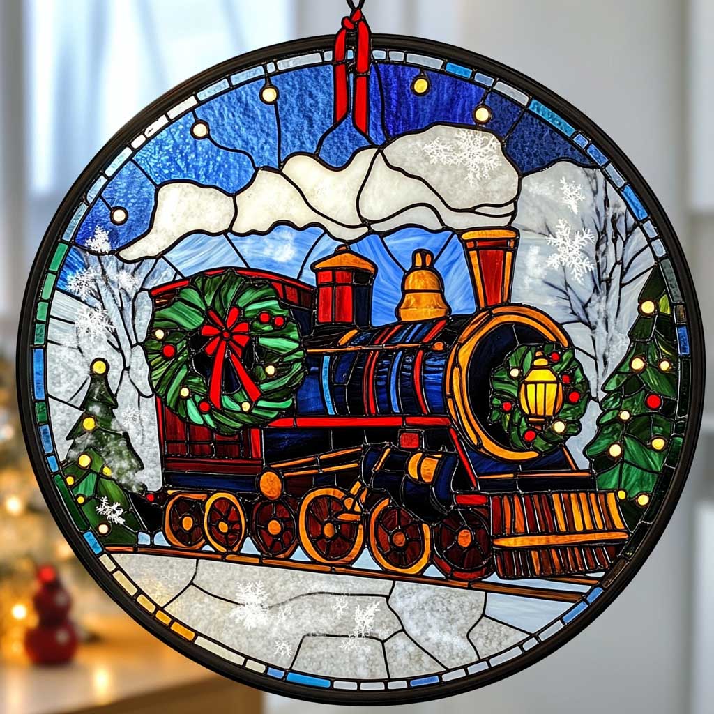 Christmas Train WJ2609037CL Stained Glass Suncatcher