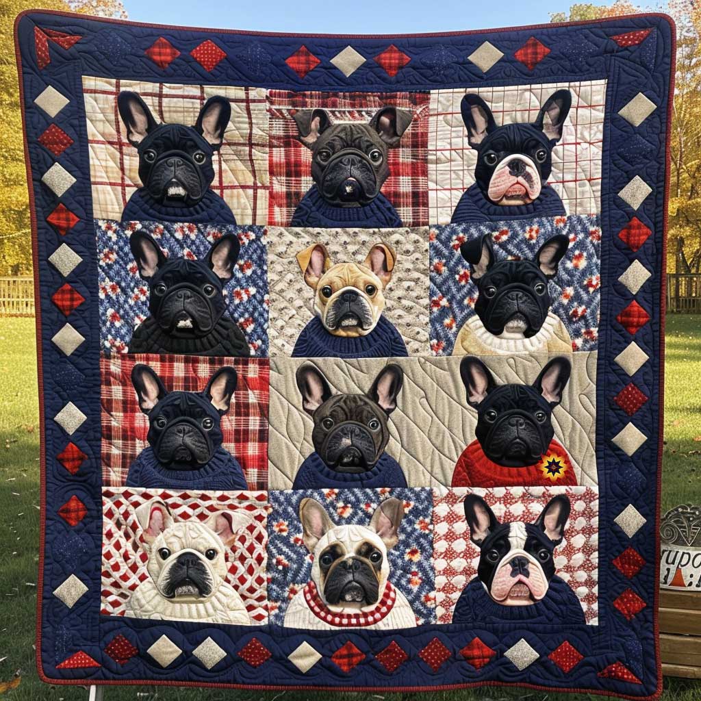 Navy Christmas French Bulldog WP1210032CL Quilt