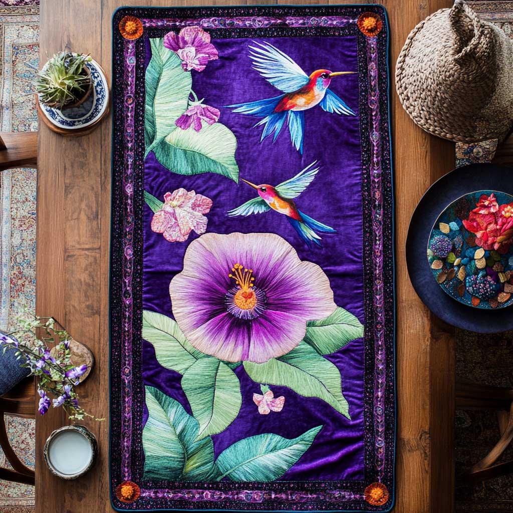 Hummingbird's Purple Haven WN2709034CL Quilted Table Runner