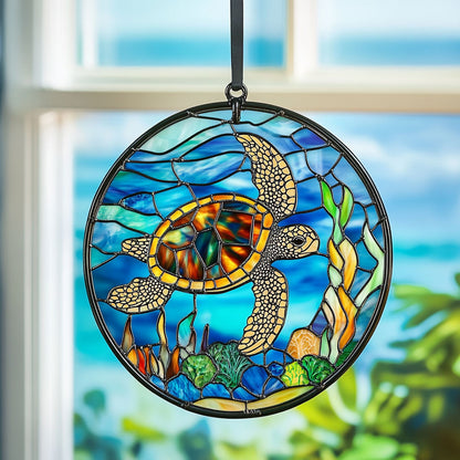 Turtle Under Sea WX0801098CL Stained Glass Suncatcher