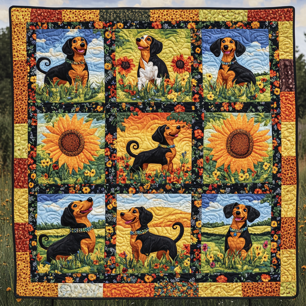 Dachshund's Floral Joy WN2409027CL Quilt