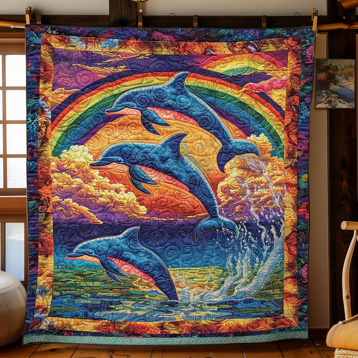 Rainbow Dolphin WJ2609015CL Quilt