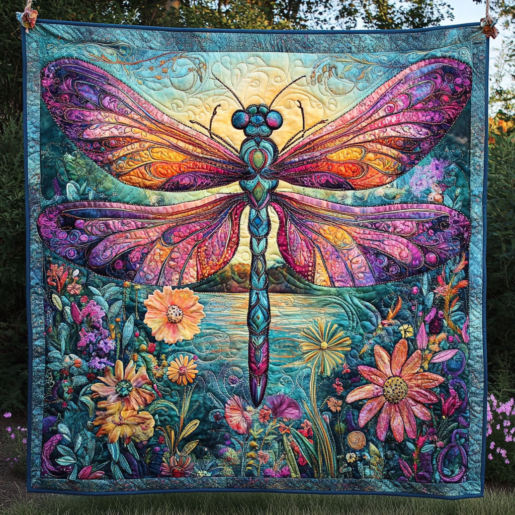 Dragonfly Color Flower WT2702136CL Quilt