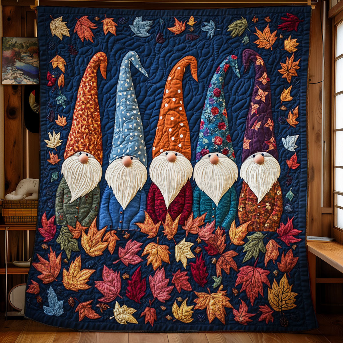 Autumn Leaves Gnomes WY1502004CL Quilt