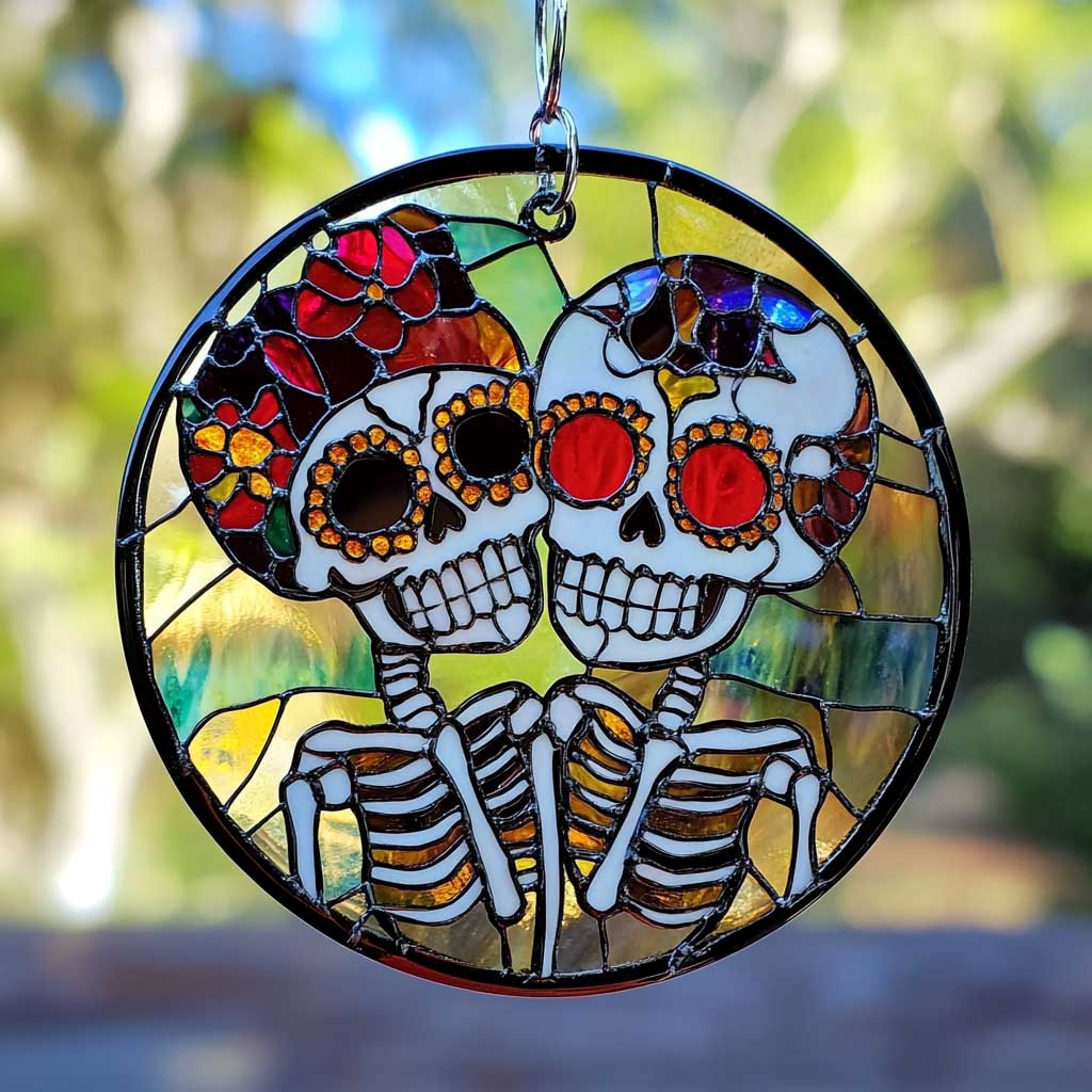 Sugar Skull WJ0810051CL Stained Glass Suncatcher